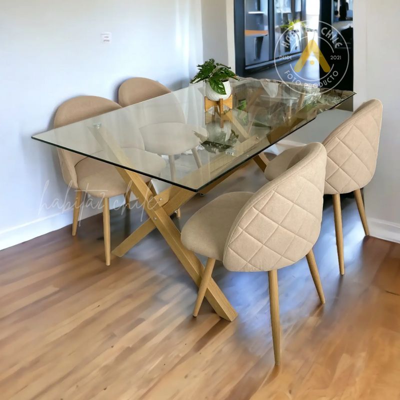 HABITA2 CHILE - COMEDOR  NORDIC REINA 140X90- 4 PUESTO LINO BEIGE