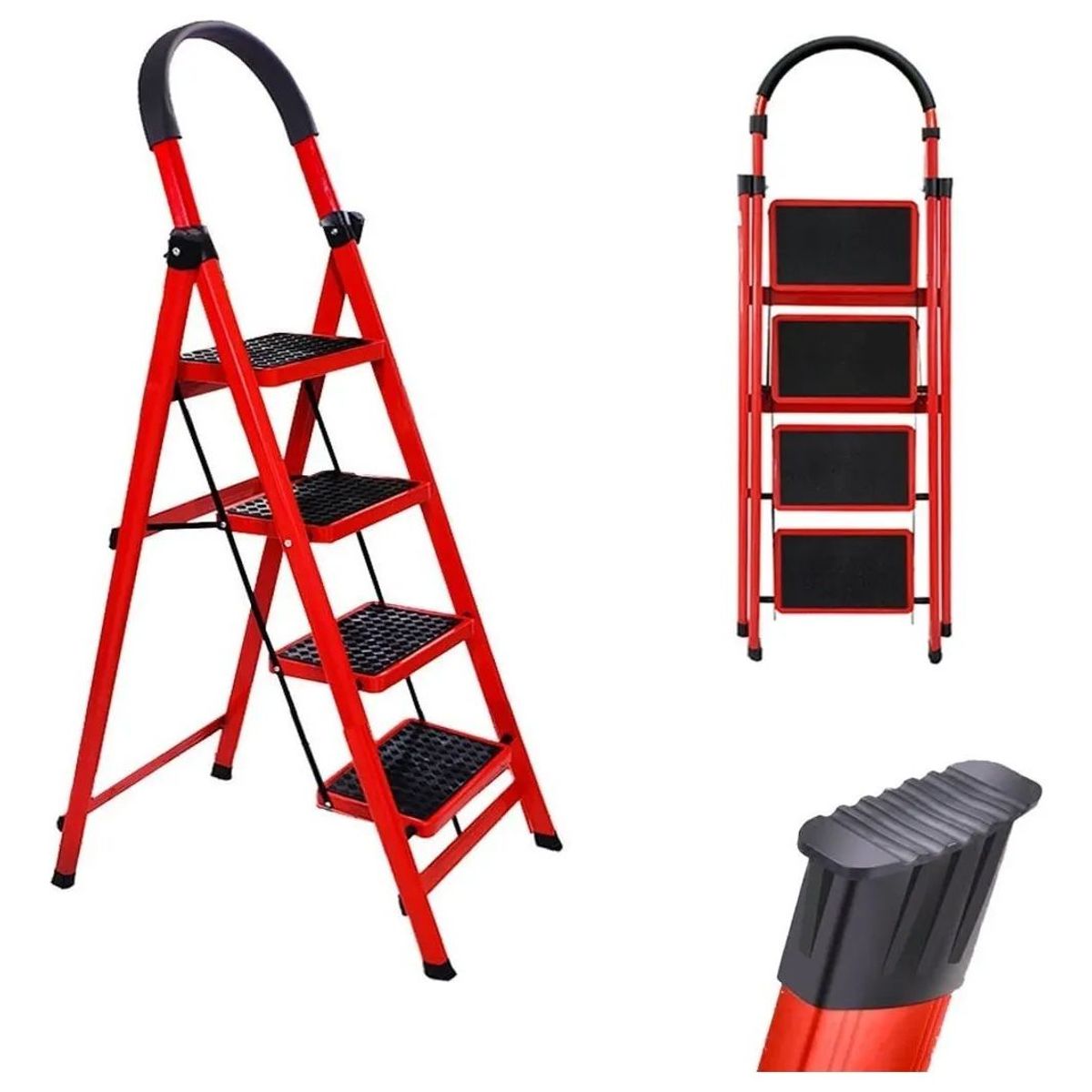 SHOP EHOME BAG - Escalera Plegable Multiuso de  4 Peldaños Roja