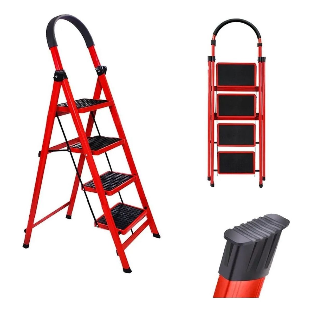 SHOP EHOME BAG - Escalera Plegable Multiuso de  4 Peldaños Roja