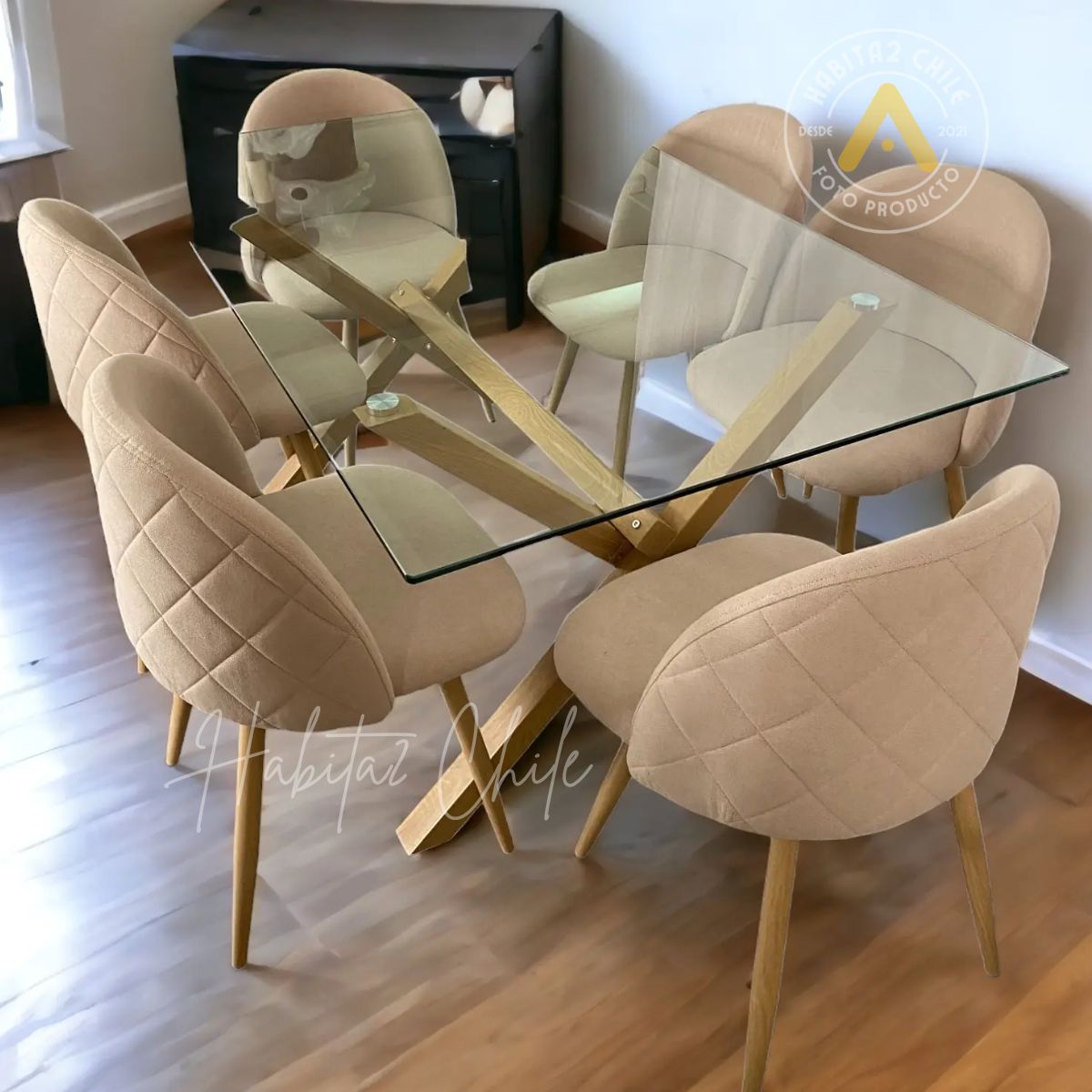 HABITA2 CHILE - COMEDOR  NORDIC REINA 140X90- 6 PUESTO LINO BEIGE