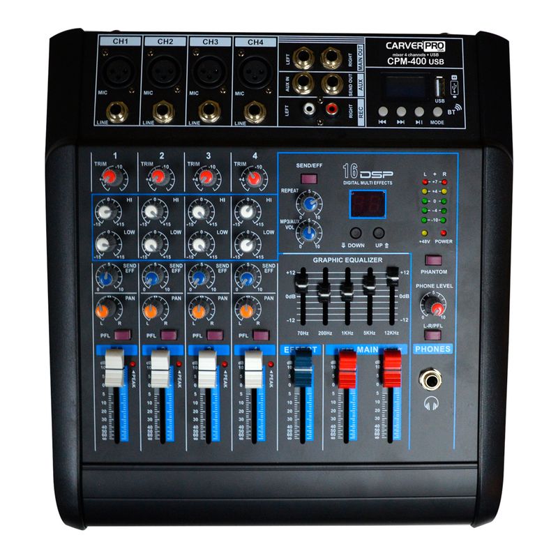 CARVERPRO - CONSOLA POWER MIXER 4CH BLUETOOTH CARVERPRO CPM-400