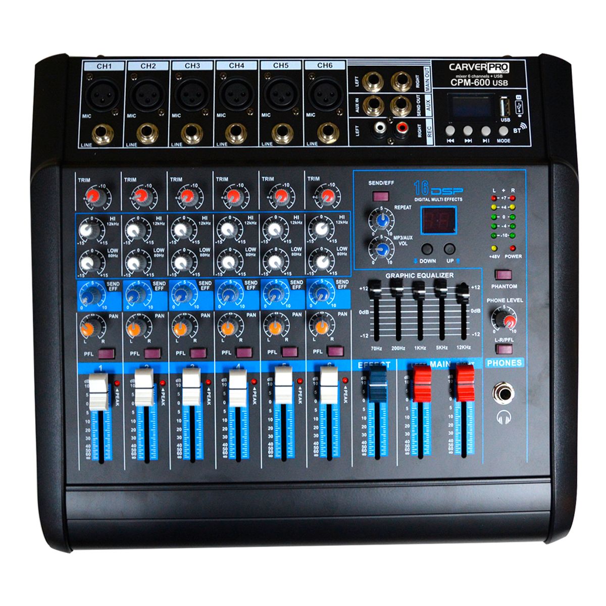 CARVERPRO - CONSOLA POWER MIXER 6CH BLUETOOTH CARVERPRO CPM-600