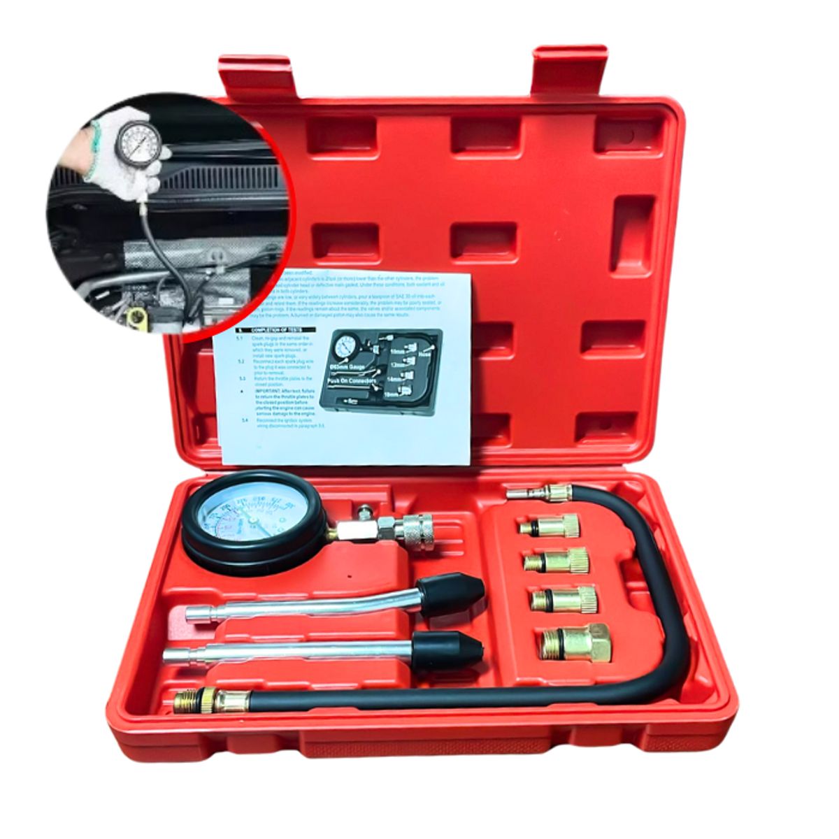 GENERICO - COMPRESIMETRO O MANOMETRO BENCINERO PROFESIONAL 8 PIEZAS