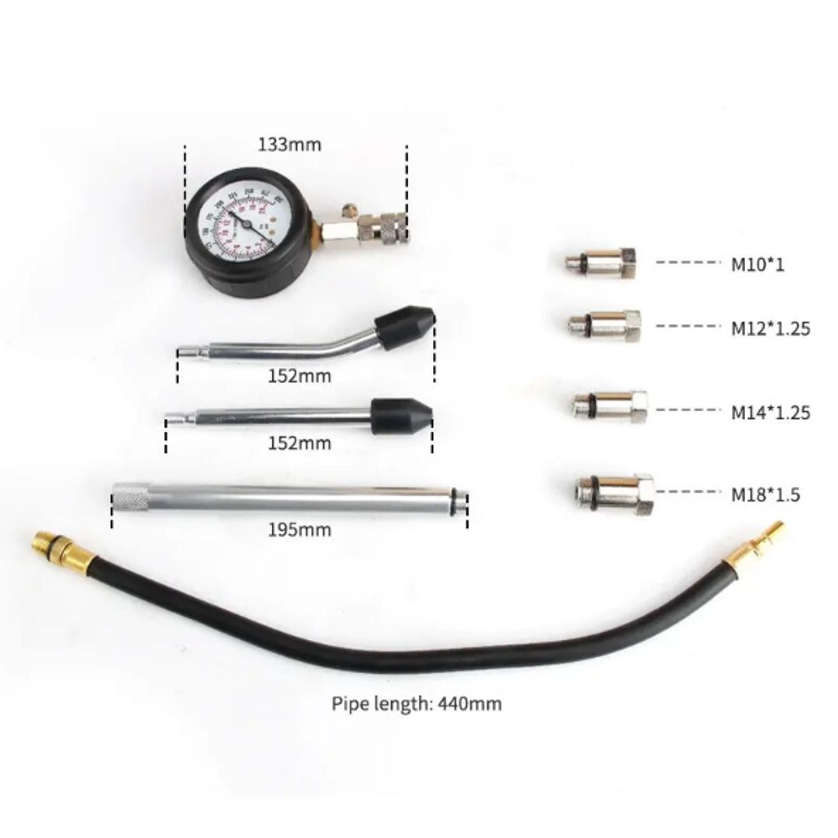 GENERICO - COMPRESIMETRO O MANOMETRO BENCINERO PROFESIONAL 8 PIEZAS