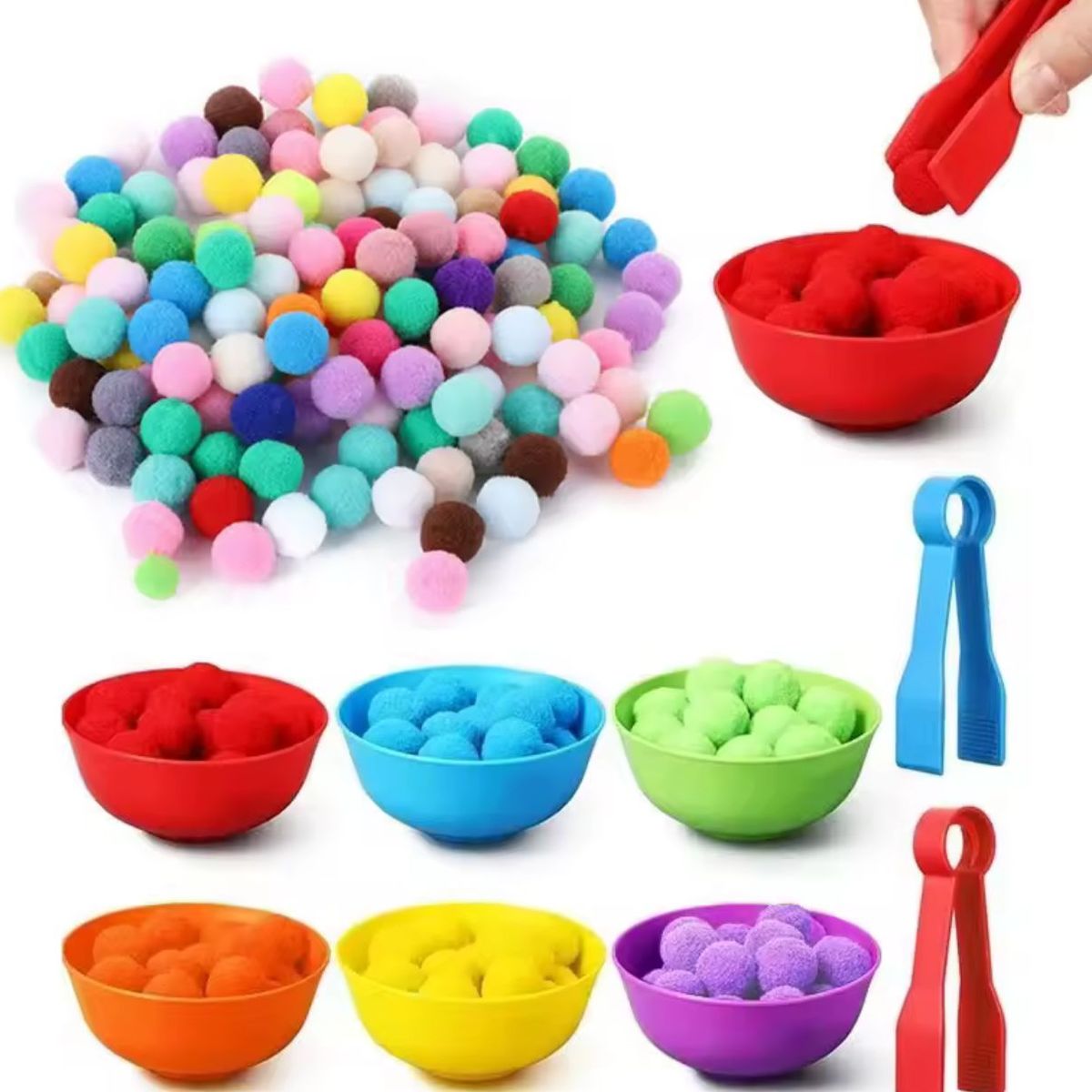 GENERICO - Set Clasificación Motricidad Fina Pompones Pinzas - Tea Tdah