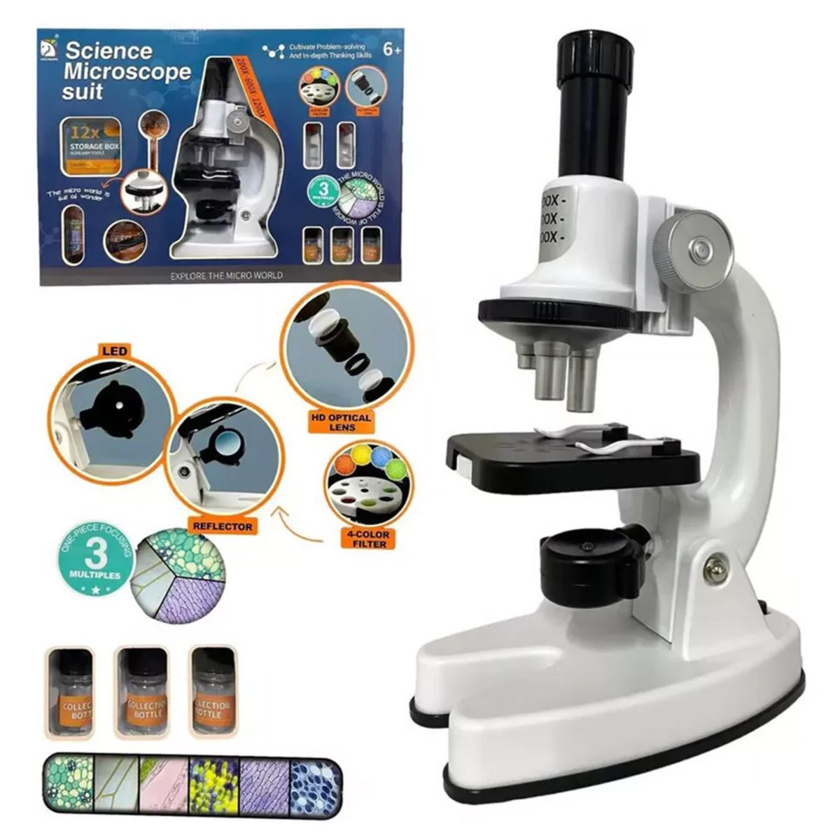 GENERICO - Microscopio Escolar Didáctico 1200x Blanco con Accesorios
