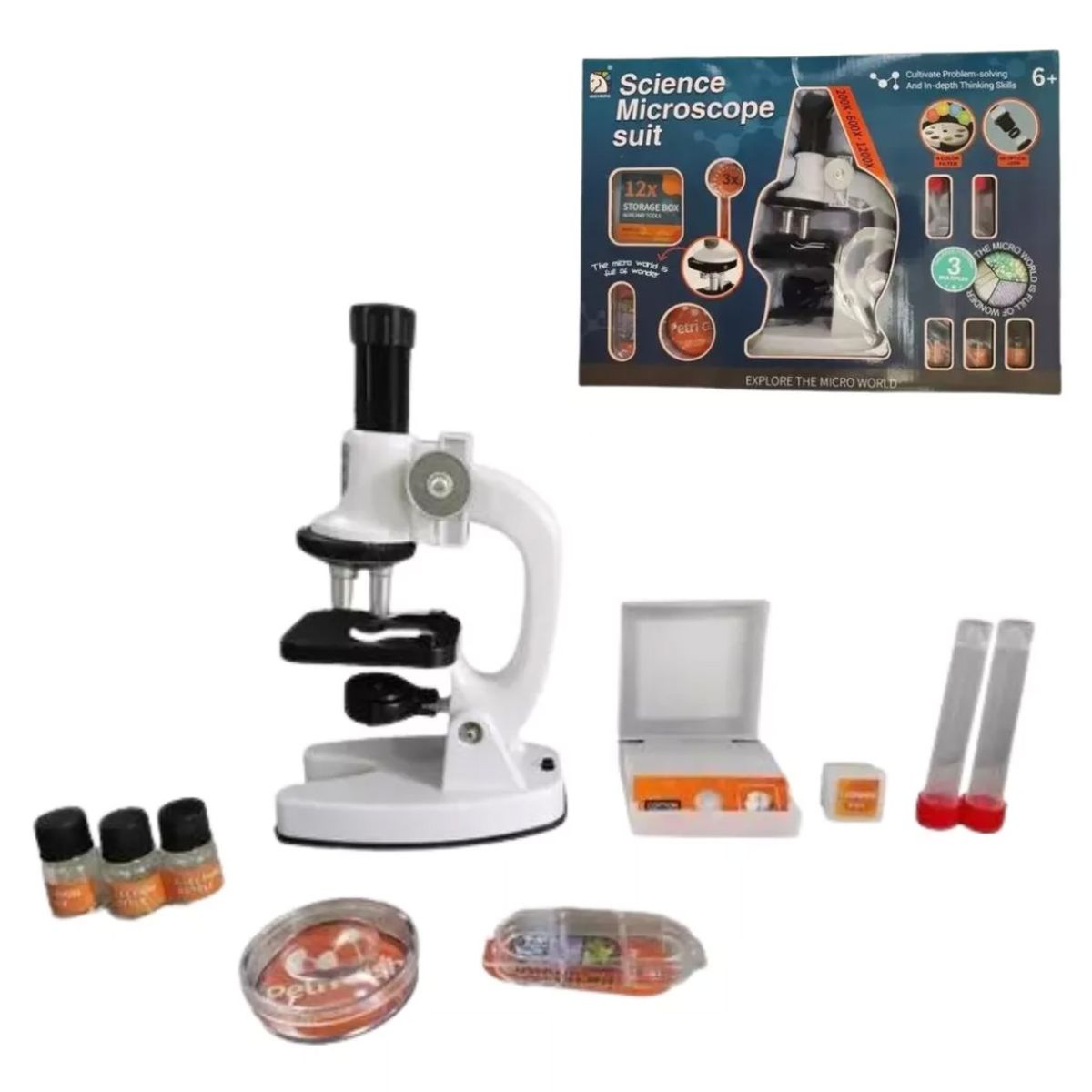 GENERICO - Microscopio Escolar Didáctico 1200x Blanco con Accesorios