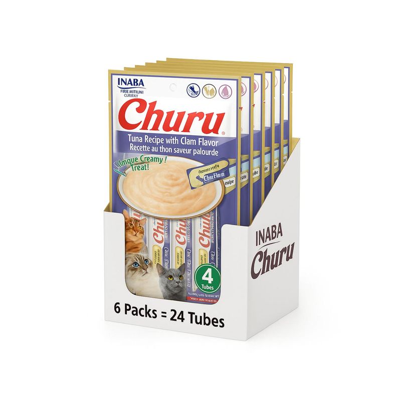 INABA - Churu Cat Atún y Almeja 14g x4 - Pack 6 Unidades