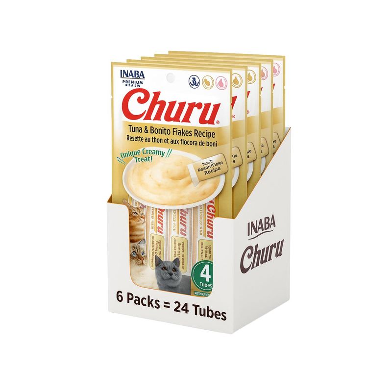 INABA - Churu Cat Atún y Bonito 14g x4 - Pack 6 Unidades