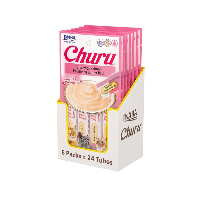 INABA - Churu Cat Atún y Salmón 14g x4 - Pack 6 Unidades