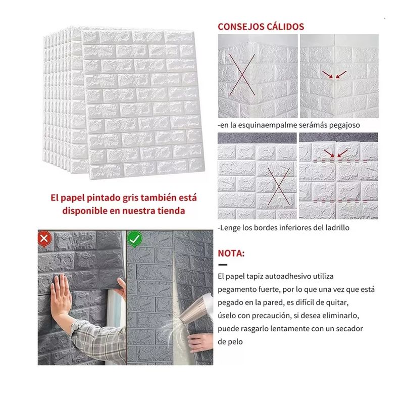 ATLAS - Pack 10 Laminas Papel Mural 3d Ladrillo