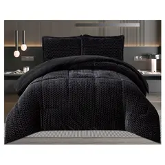 COMPRAPO - Cobertor Plumón Espigas con Chiporro Invierno 2 Plazas Negro