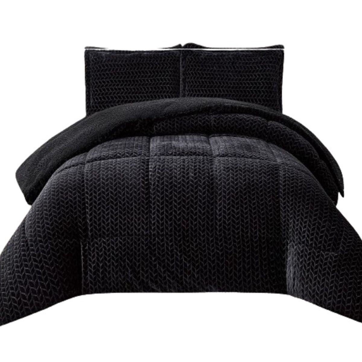 COMPRAPO - Cobertor Plumón Espigas con Chiporro Invierno 2 Plazas Negro