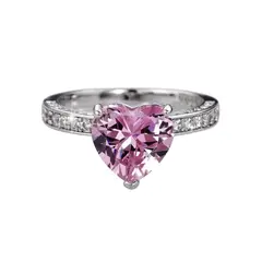 GENERICO - Anillo de Compromiso o Promesa con Piedra en Forma de Corazón Rosa