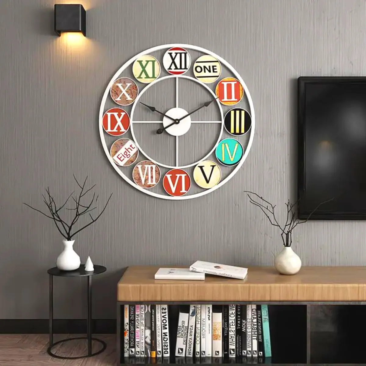 BOHEMIK - Reloj Mural blanco números de colores