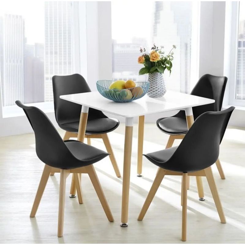 HABITA2 CHILE - COMEDOR TULIP CUADRADO NEGRO 80X80 - 4 PUESTO BLANCO