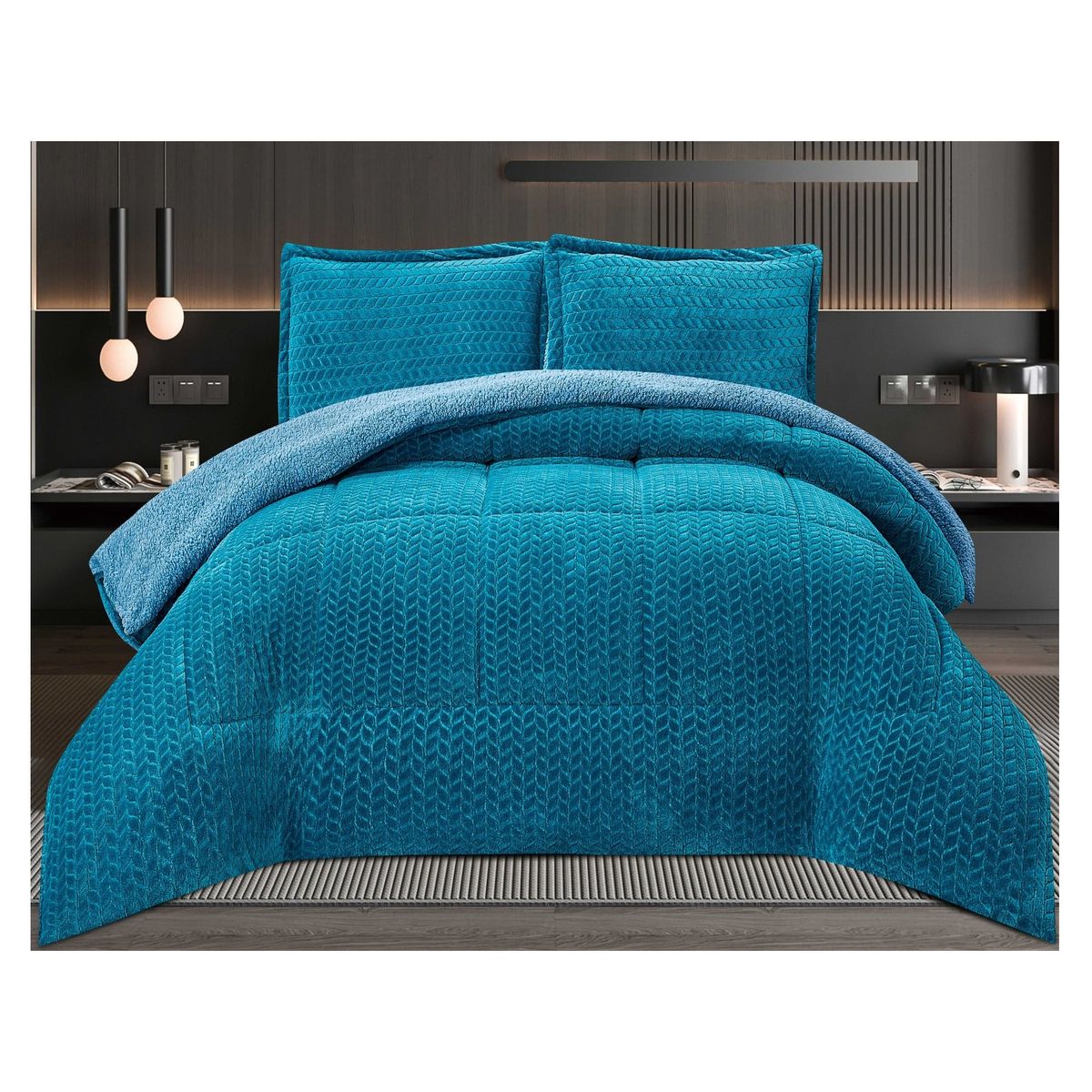 COMPRAPO - Cobertor Plumón Espigas con Chiporro Invierno 2 Plazas Celeste