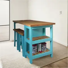 GENERICO - Mesa Barra Americana Cocina Madera + 2 Tabueretes