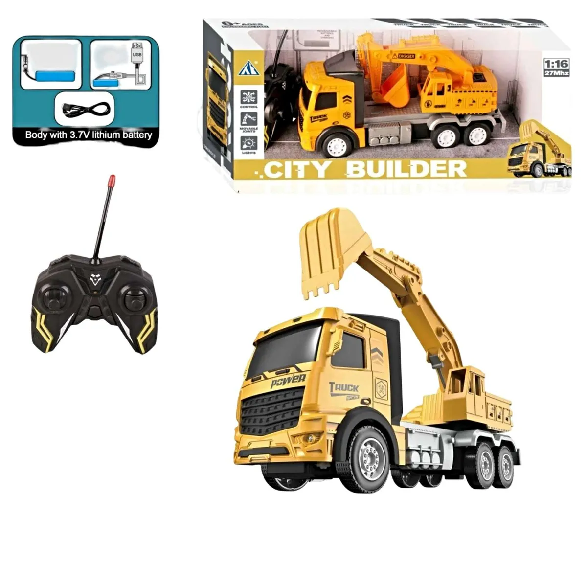 GENERICO - Excavadora recargable con control remoto amarillo