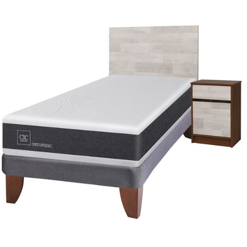 CIC - Cama Europea Ortopedic 1.5 Plazas + Respaldo + 1 Velador Cic New Dub