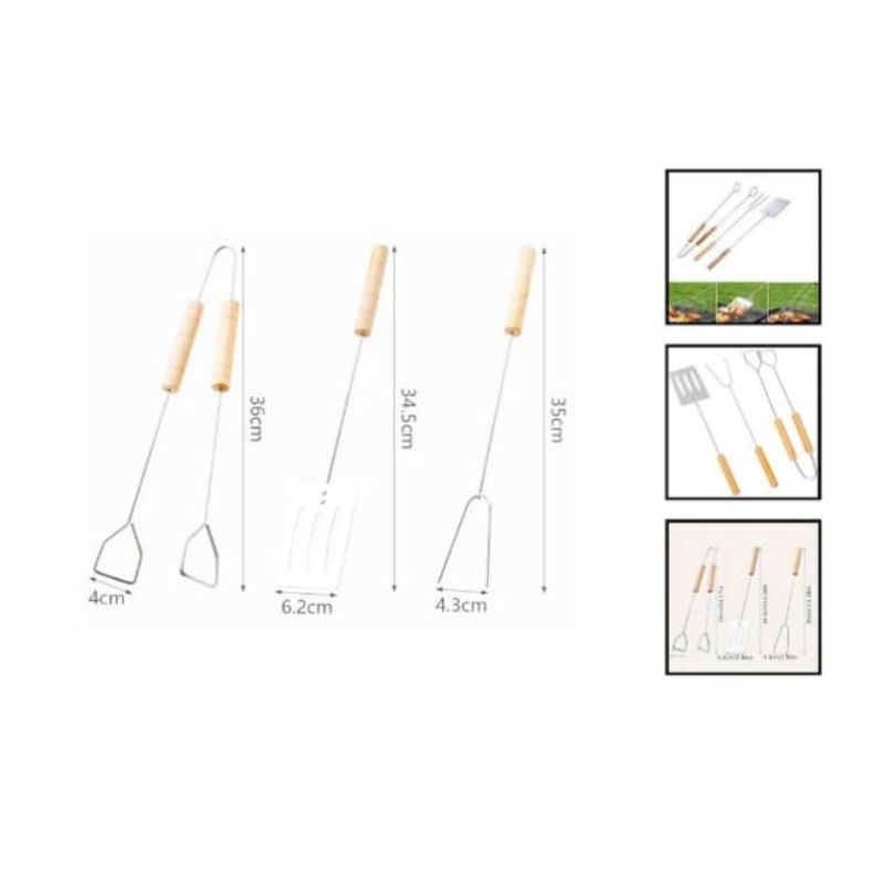 GENERICO - Set 3 Piezas Espatulas Para Asado Acero Inoxidable