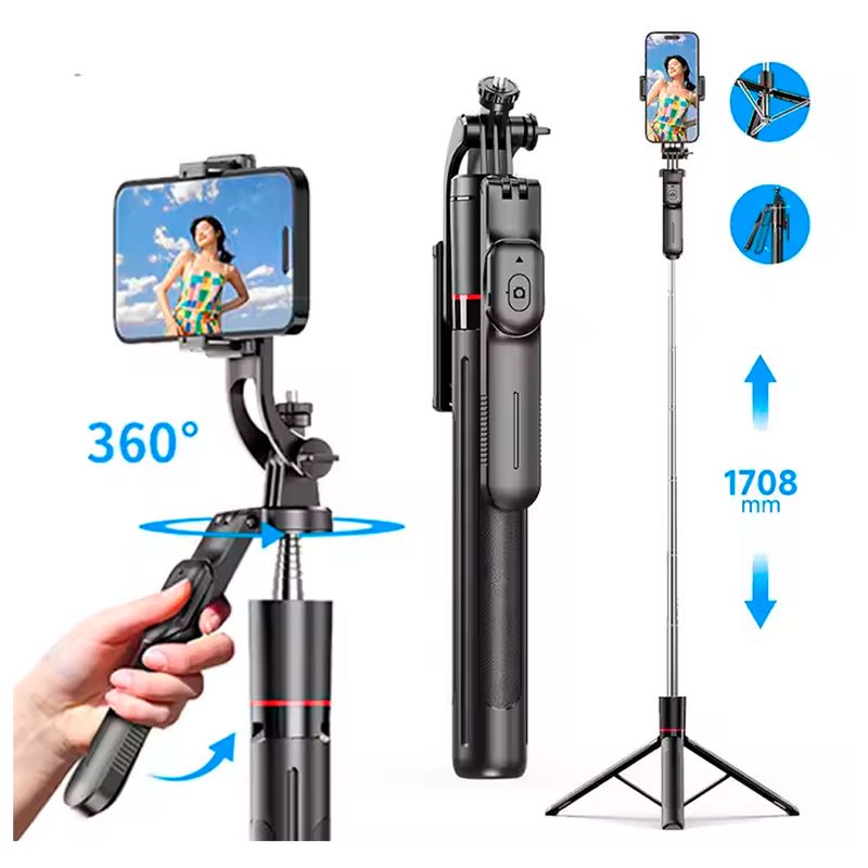 IRM - Trípode 2 En 1 Palo Selfie Super Largo 170cm Rotación 360°