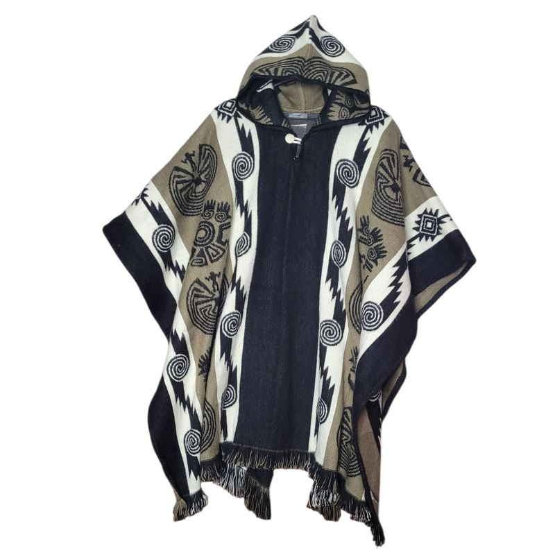 MORLAN - Poncho de Alpaca Lana Ecuatoriana Capucha Cálido Liviano