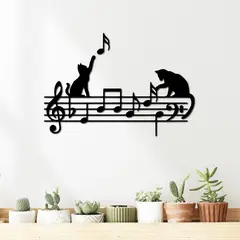 ELAB PROPIA - Cuadro Decorativo Gatos Notas Musicales - Calado Madera Fun Republic