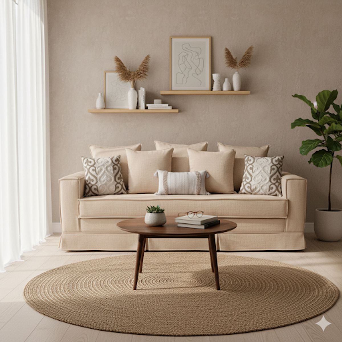 MUNDO LIVING - Sofa 3 cuerpos Lucio Beige con asientos resortes pocket spring