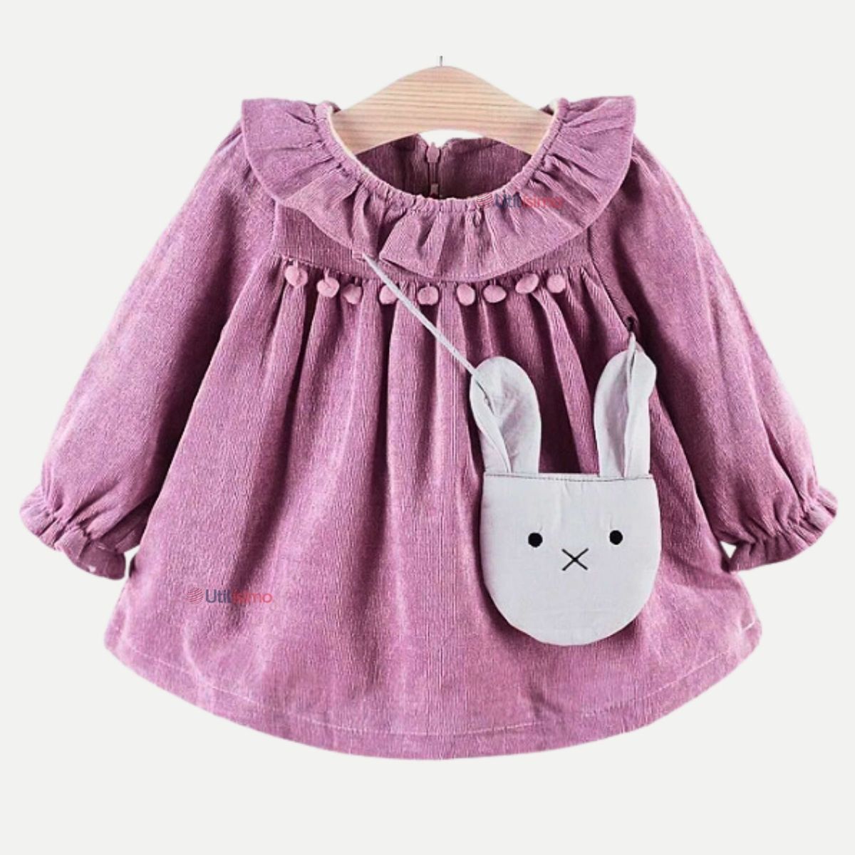 JUMP KIDS - Vestido De Cotelé Con Bolso Conejo Forrado En Plush Niña Morado