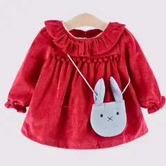 JUMP KIDS - Vestido De Cotelé Con Bolso Conejo Forrado En Plush Niña Rojo