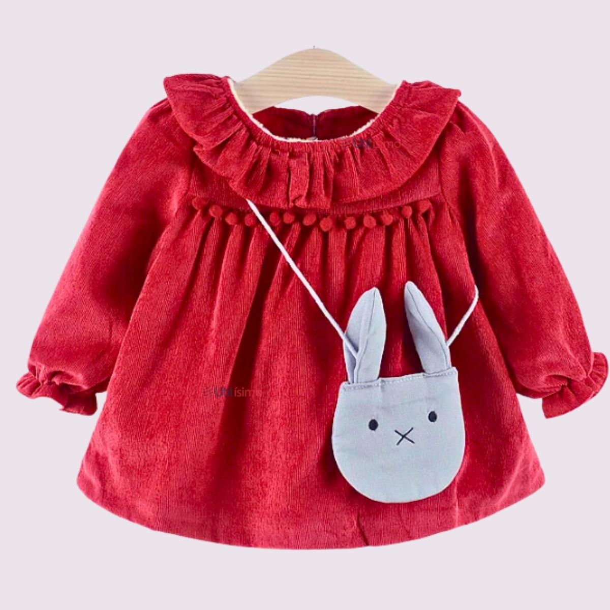 JUMP KIDS - Vestido De Cotelé Con Bolso Conejo Forrado En Plush Niña Rojo