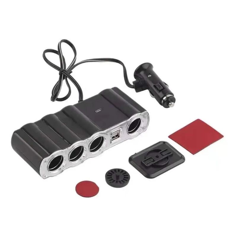 GENERICO - Adaptador Para Enchufe Encendedor Auto 1 A 4 +2 Usb Cargador