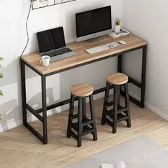 IDEEHOUSE - Escritorio Mesa Bar Multiuso Con Dos Taburetes Marrón Claro