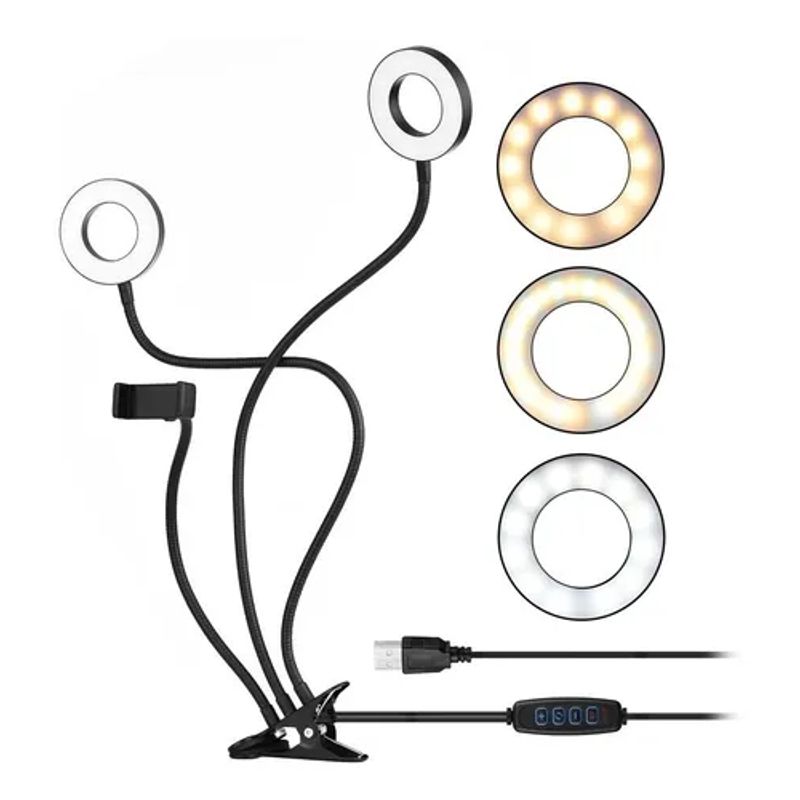 GENERICO - Lámpara Escritorio Aro Luz Fotografia Led Selfie Tiktok 3en1
