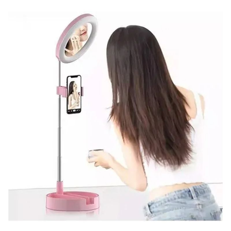 GENERICO - Anillo Aro Luz Led 16cm Espejo Maquillaje + Soporte Celular Blanco
