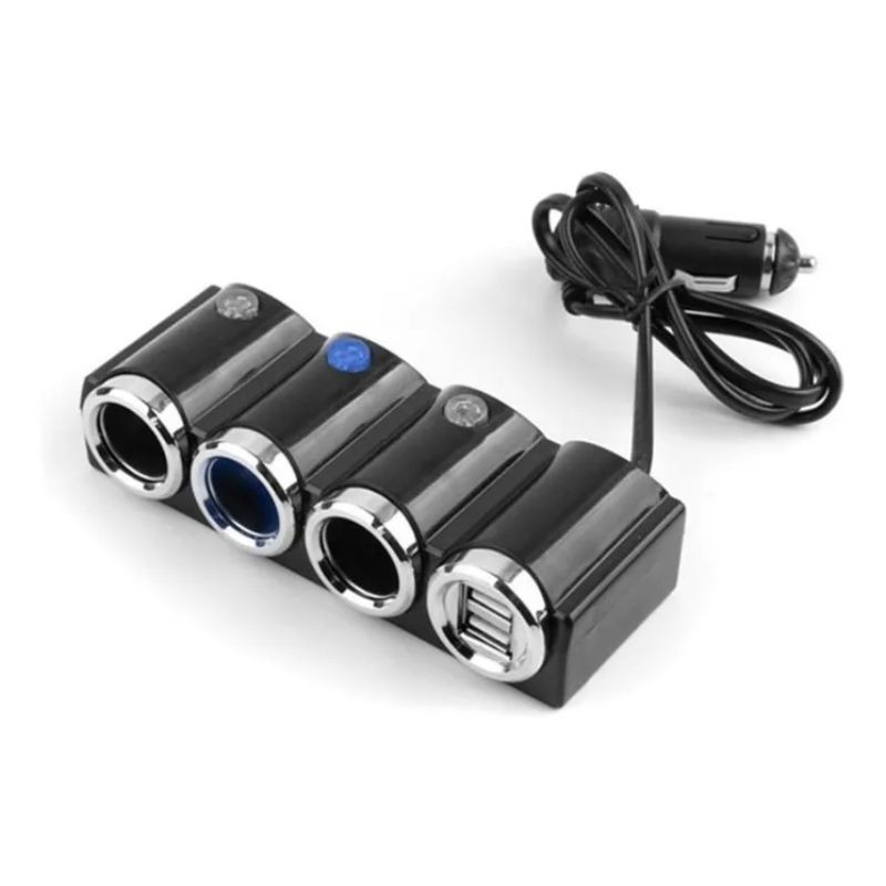 GENERICO - Adaptador Para Enchufe Encendedor Auto 1 A 3 +2 Usb Cargador
