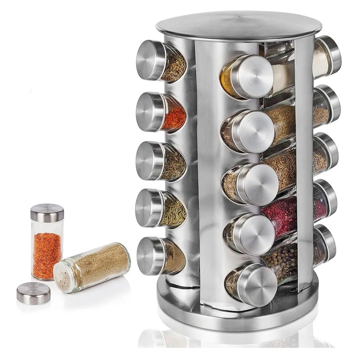 EVERSO - Especiero Giratorio De Acero Inoxidable Con Frascos Almacén DeEspecias