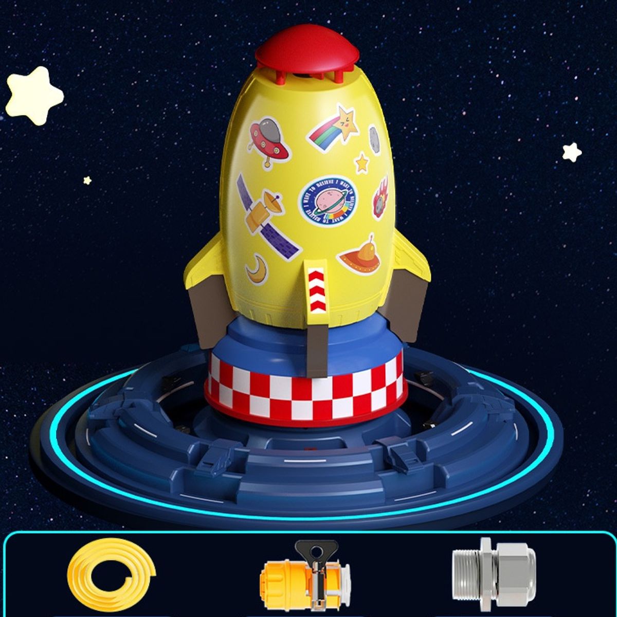 TIOZONEY - 3m Aspersor de agua para niños en forma de cohete gira 360°