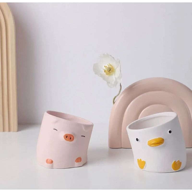 HOMEY - Pack 2 Macetero De Ceramica pintado en form de pato y chancho