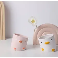 HOMEY - Pack 2 Macetero De Ceramica pintado en form de pato y chancho