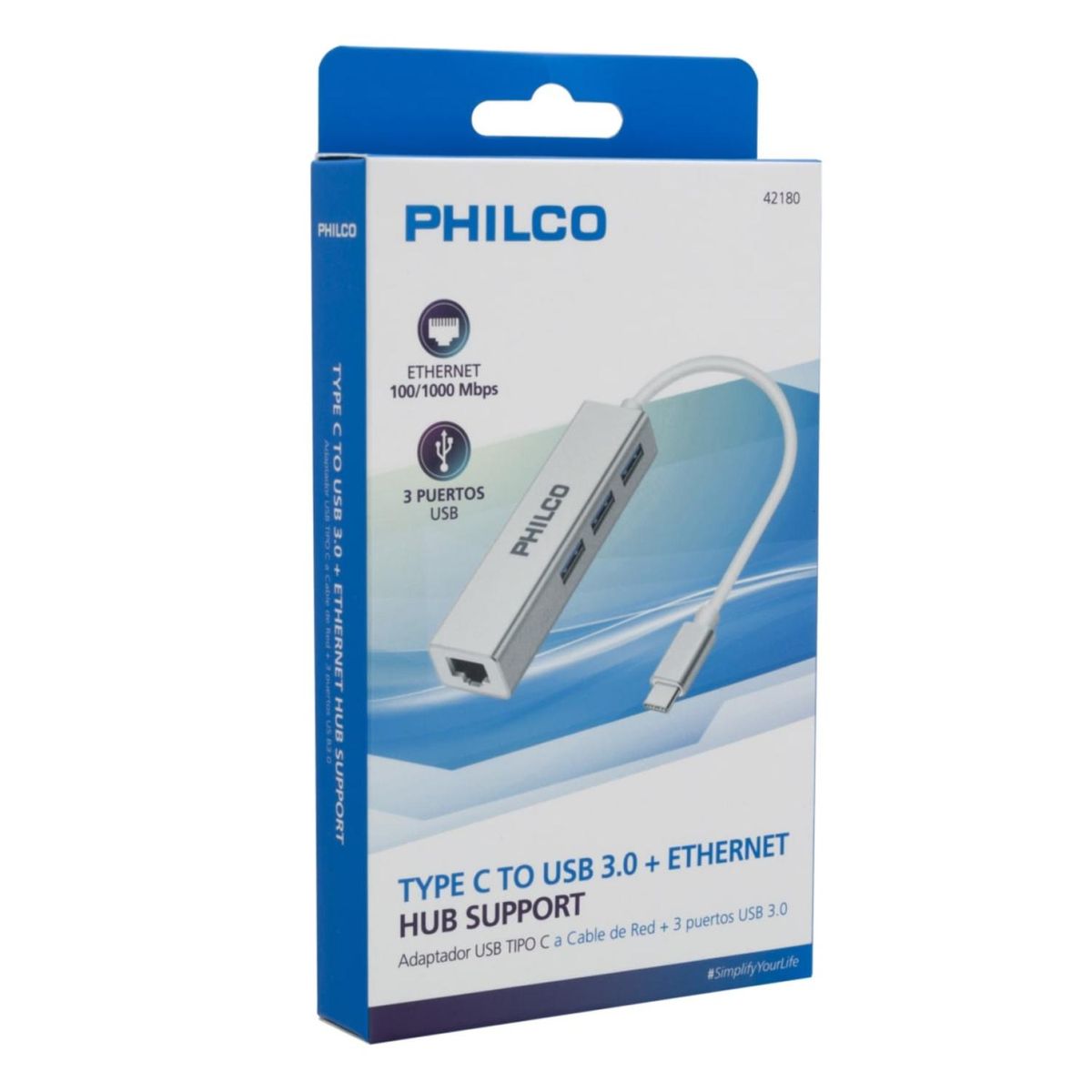 PHILCO - Adaptador HUB USB C A USB Y RJ45 OTG B42180 Philco
