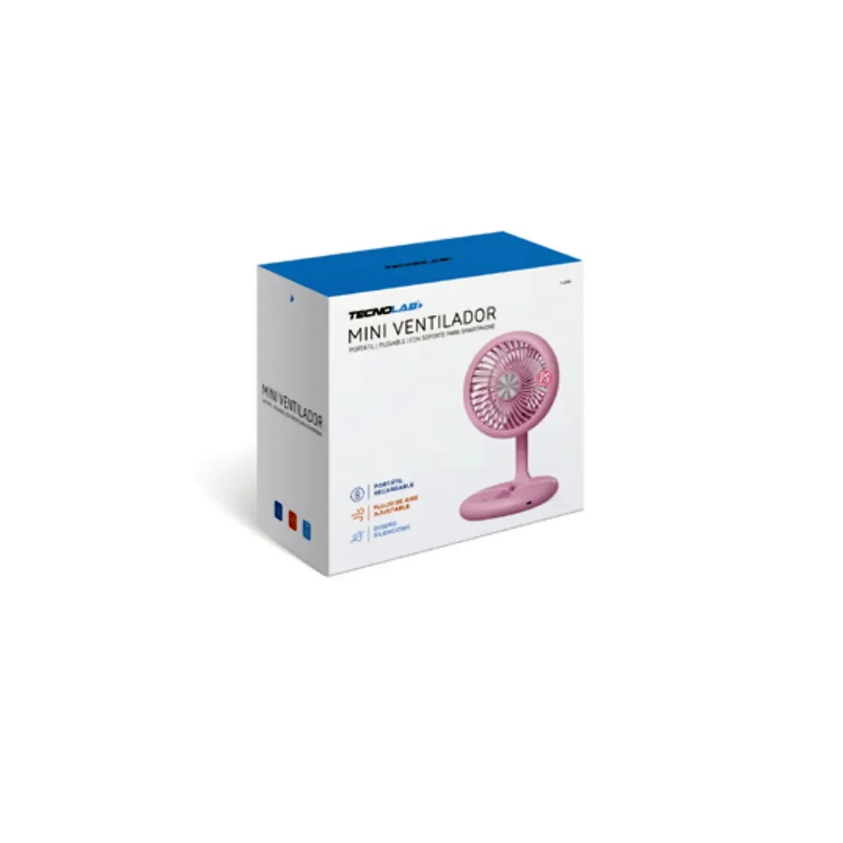 TECNOLAB - Mini Ventilador Plegable De Mano Recargable Rosa - PS