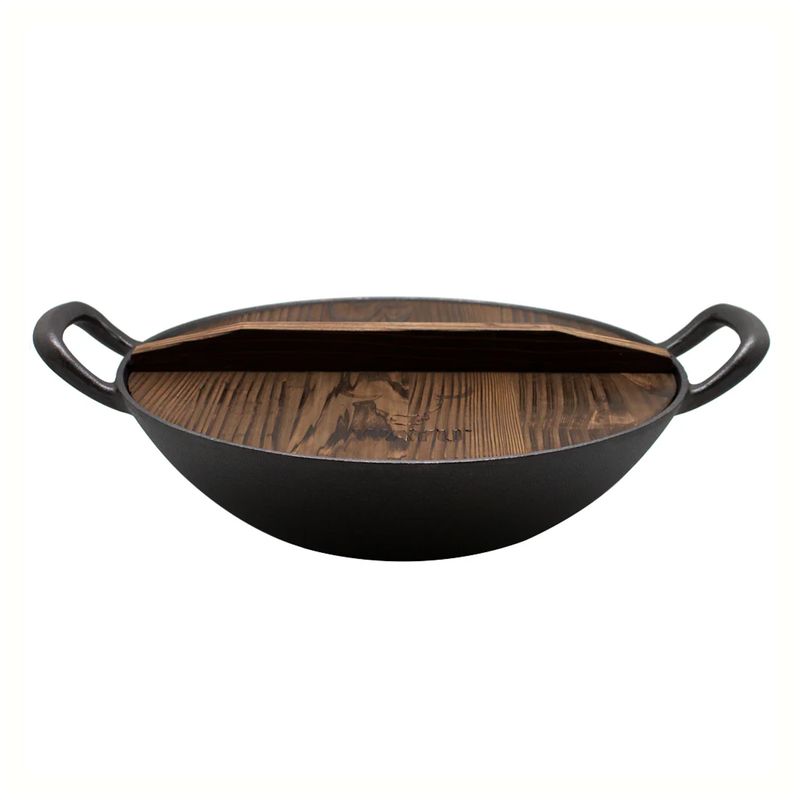 WAYU - Wok/ Disco Hierro Fundido Tapa madera 35 cms Wayu