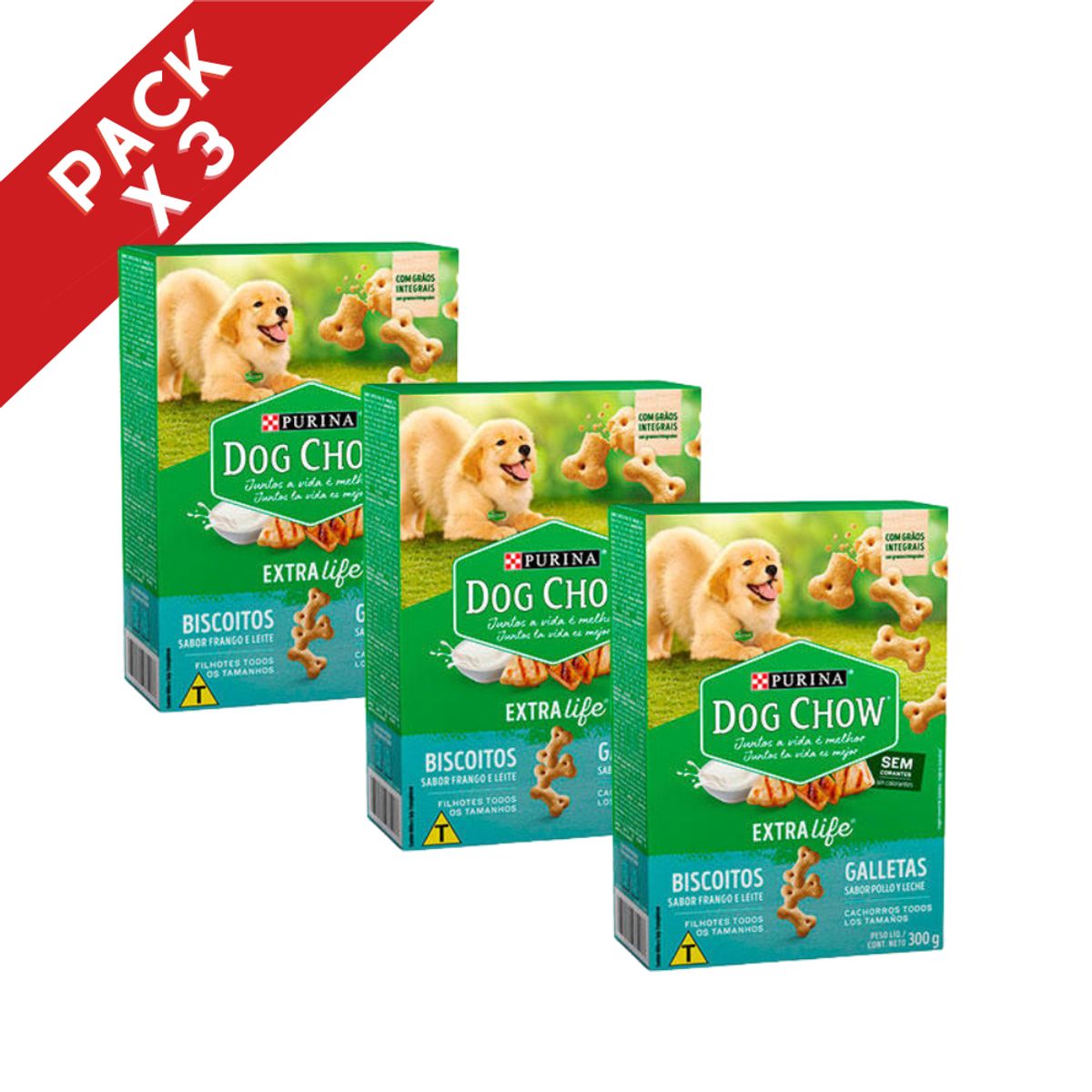 DOG CHOW - DOGCHOW PACK X 3 GALLETA CACHORRO SABOR POLLO Y LECHE