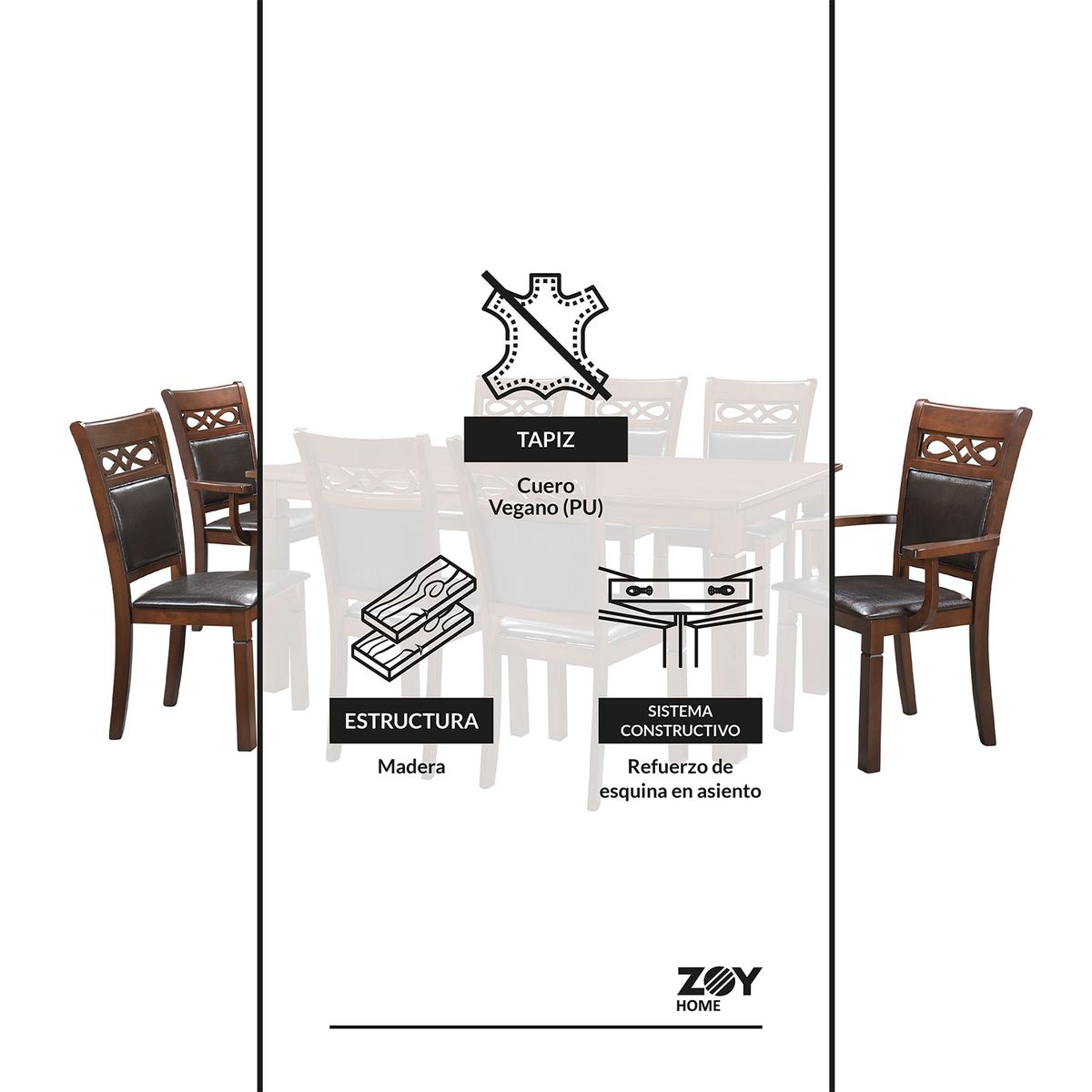 WDS HOME - Juego de Comedor Capri 6 Sillas 2 Sitiales