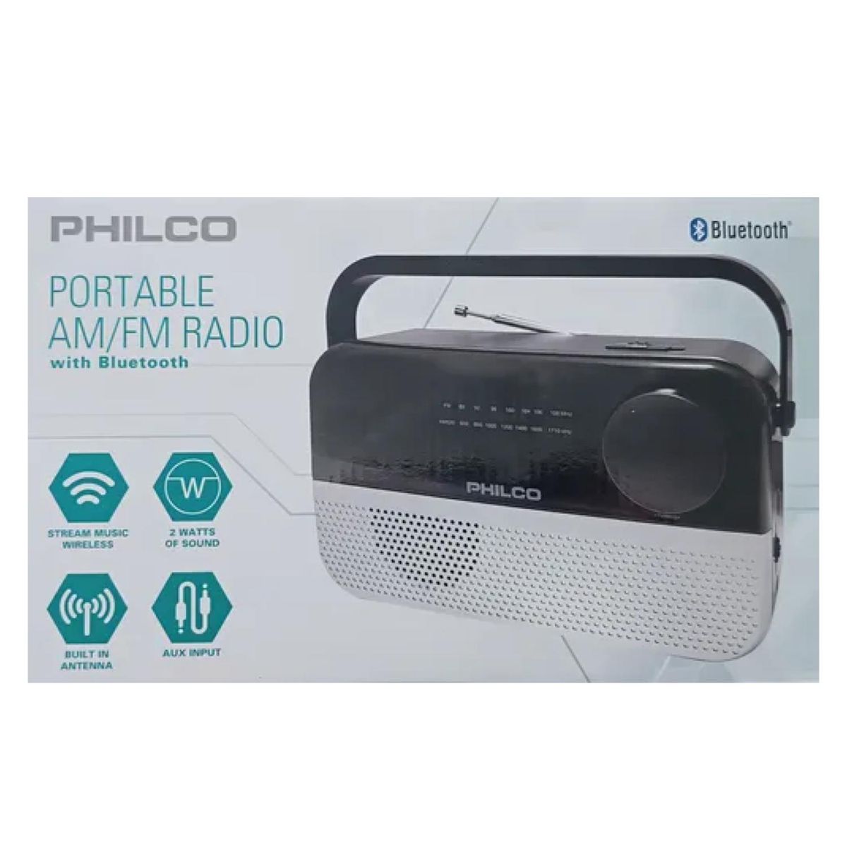PHILCO - Radio Portatil AM FM Bluetooth AUX Negro CR220B Philco