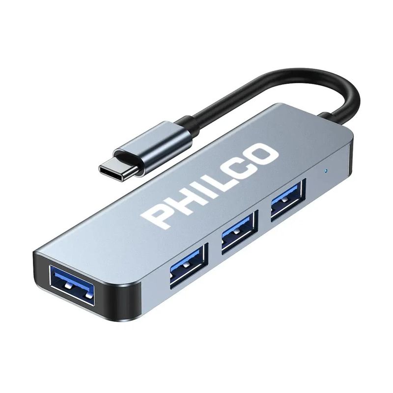 PHILCO - Adaptador Hub USB C A 4 en 1 USB 3.0 Gris B37186 Philco