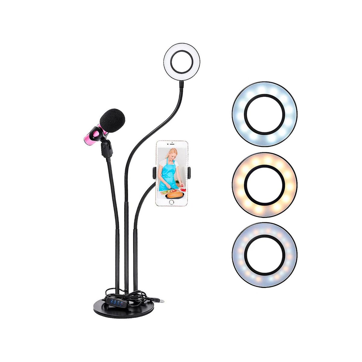 SOHOGAR - Soporte aro de luz led 3 en 1