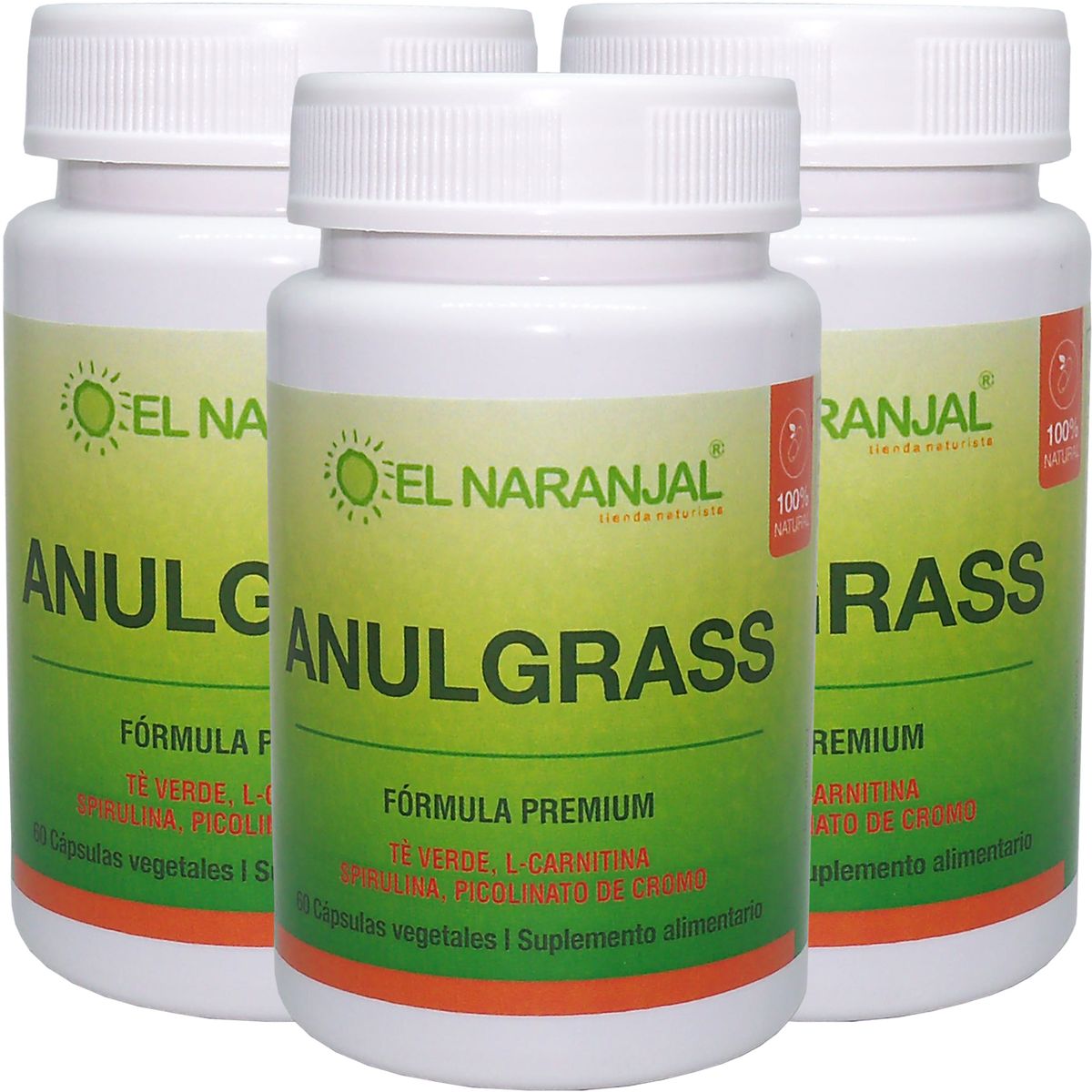 EL NARANJAL TIENDA NATURISTA - 3 Pack ANULGRASS TE VERDE L-CARNITINA SPIRULINA CROMO 60 VCAPS